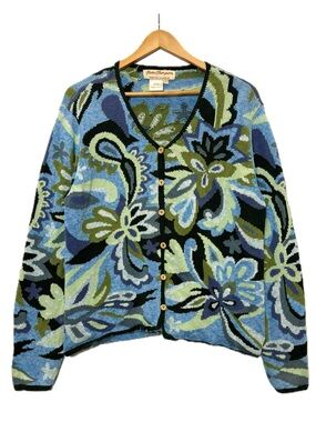 Norm Thompson Floral Linen Cotton Button Cardigan Sweater Womens Size Large